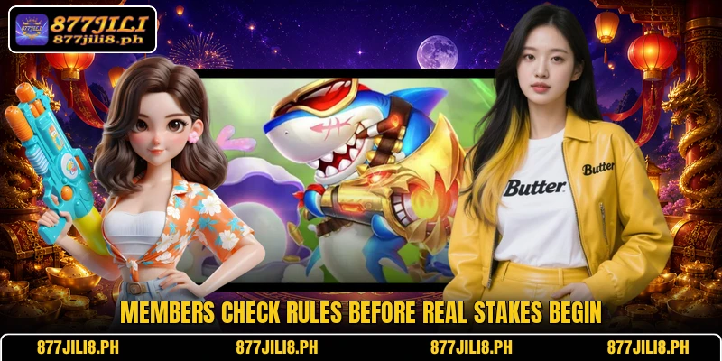 Members check rules before real stakes begin
