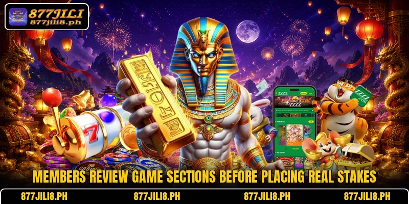 Members review game sections before placing real stakes
