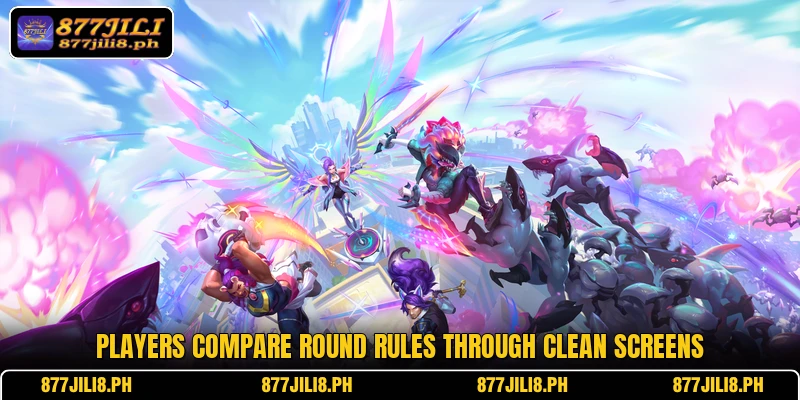 Players compare round rules through clean screens