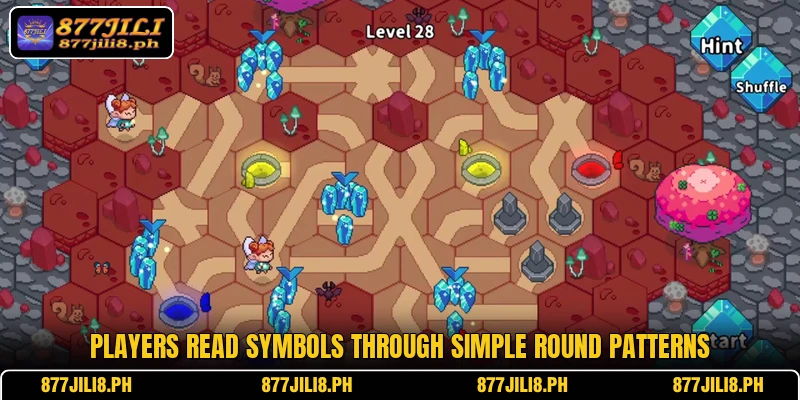 Players read symbols through simple round patterns